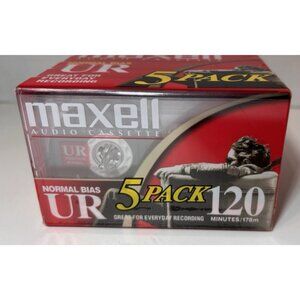 NEW Maxell UR 120 minutes Blank Audio Cassette Tapes Normal Bias 5-Pack